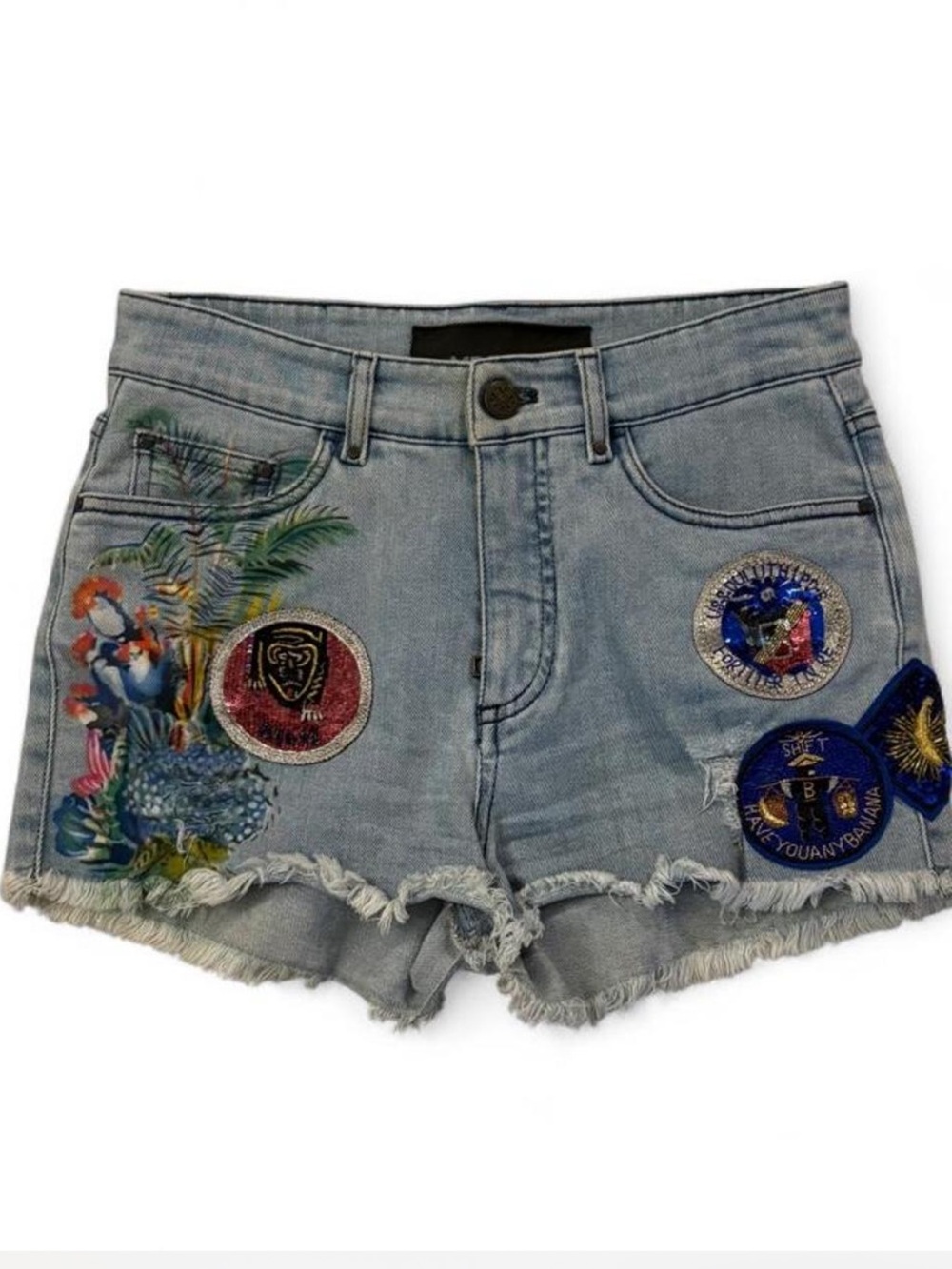 Mr & Mrs Italy Light Blue Embroidered Patch Denim Shorts